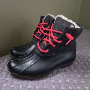 Sperry Black and Red Shearwater Duck Boots